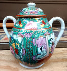 Rose Mandarin Canton Antique Pot Handpainted