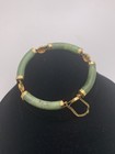 Vintage Bracelet Chinese Green Jade Gold Tone Metal
