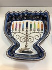 Jewish Judaica Chanukah Hanukkah Silver Trim Rite Lite Menorah Dishes Set Of 2