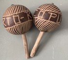 Pair Of Vintage Puerto Rico Maracas Handmade Carved - Excellent 
