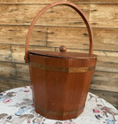 Vtg Vermont Style 10    Wood Barrel Bucket With Handle lid copper Banding