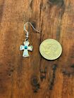 Navajo-crafted Sterling Silver Cross Earrings With Stamping And Turquoise Caboch