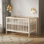 11-in-1 Convertible Baby Crib With Removable Wheels  Washed Natural  4 Mattress 