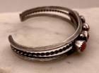 Vintage Native American Navajo 5-stone Red Coral And Sterling Cuff Bracelet