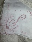 Vintage Monogram    s    Linen 2 Handkerchiefs Lace Trim Pink Embroidery Heirloom