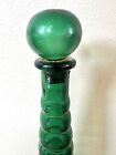 Green Glass Decanter Bottle Bubble Beehive Green Cork Sphere Stopper 17    Overall
