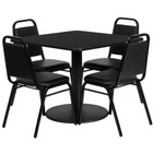 36   Square Black Laminate Restaurant Table Set With 4 Black Banquet Chairs