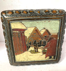 Antique Carved Russian Trinket Box With Picture Top  4  By 3 5  Square