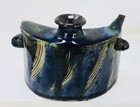 Art Pottery Hand-crafted Japanese Style Sake Hip Flask Blue Drip Glaze 6 5 Inch