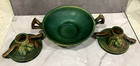 Vintage Roseville Green Bushberry Console Set 412-6 Bowl   1147 Candleholders