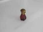 Antique Red Glass Scent Bottle Brass Top Hinged Victorian Perfume Ribbed Ruby