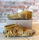 Vtg Handmade Fringed Deerskin Suede Leather Moccasins -women s 7   Men s 5