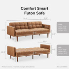 Sofa Futon Sleeper Faux Brown Leather Upholstered Wood Legs Modern Couch