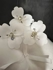 White Satin Wedding Ring Bearer Pillow Floral Beaded Rhinestone Ivory Cushion
