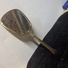 Vintage Hand Mirror Floral Embroidery Brass Tone Dresser Vanity Victorian Nice  
