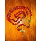 Vintage French  souvenir De Mission  Rosary 1930s Brass Red Celluloid Rose Beads