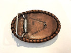 Handcrafted By Kathy Schultz Brown Leather Ram Oval Belt Buckle