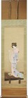 Original Japanese Hanging Scroll Kakejiku Geisha Kimono Beauty Silk Antique Box
