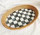 Mackenzie Childs Courtly Check Checkerboard Oval Rattan Small Tray 11 5    X 8   