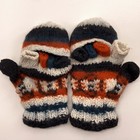 Made In Nepal Wool Knit Convertible Mitten Blue White Orange Pattern