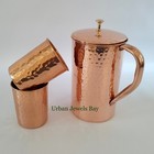 Pure Copper Finish Water Jug And Two Glass Set  Health Benefits Luxury Tableware