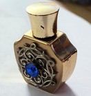 Vtg Brass Gold Tone Blue Gem Mini  Miniature Perfume Bottle Empty