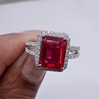 4 80 Ct Emerald Cut Natural Ruby Diamond Engagement Ring 14k White Gold Size 7 8