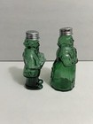 Vintage Couple Emerald Green Glass Salt Pepper Shakers Rare Set Merry Maids