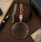 Vintage Brass Magnifying Glass Monocle Pendant Necklace 36  Long Chain  