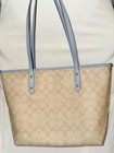 Coach Signature Large Zip Tote Bag Beige light Blue Lined Inner Pockets Charm