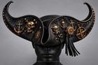 Pirate Hat Black Leather Horned Pirate Hat Gothic Steampunk Skull Metal Studded