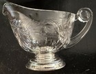 Vintage Frank M  Whiting Sterling Silver Base Etched Glass Gravy Boat Sauce Dish