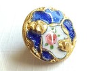 Antique Gilt Brass Champleve Enamel Button   Emaux Peints Flower   Almost 7 16 