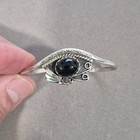 Vintage Native American Sterling Silver Onyx Cuff Bracelet Signed Mm