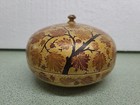 Decorative  Bowl With A Lid  Featuring Intricate Hand-painted Designs Leaves  