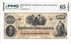 T-41 Pf-11 1862  100 Confederate Paper Money - Pmg Gem Unc 65 Epq Uncirculated