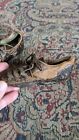Best Antique Early Primitive Child Leather Brown Green Laced Shoes 5 