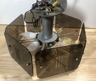 Vintage Mid Century Modern Hanging Swag Lamp Light 6 Amber Glass Panels Bulbs