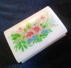 Vintage Celluloid Vanity Trinket jewelry Box W flowers Painted Brass Hinge glows