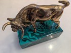 Polished Brass Bull On Faux Malachite Base