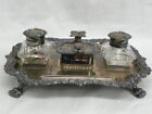 Antique Victorian Silverplate On Copper   Cut Crystal Double Inkwell Set  C 1890