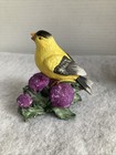 American Goldfinch Bird On Thistle Flowers   Eastern Bluebird Figurines Set Of 2