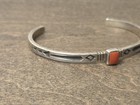 Navajo Sterling Silver Coral Vintage Jennifer Curtis Cuff Bracelet Size 6in 925