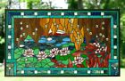 34 25  X 20 25  Jeweled Handcrafted Stained Glass Window Panel Waterlily Pond