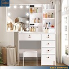 Bedroom Makeup Table Set With Lighted Mirror 6 Drawers Vanity Dressing Desk