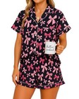 2 Piece Bow Pajamas For Women     Short Sleeve Cute Sleepwear Large Black Pink