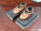 Vintage Pair Bronze Copper Baby Shoe Book Ends Display Nursery Library Decor 