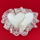Double Heart Shaped Pillow White Lace Trim Romantic Wedding Accent