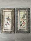 Pair Vintage Chinese Embroidered Silk Asian Garden Bird Orchid Flowers Art Panel