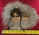 Vtg  Handmade Native Alaskan Inuit Children Mask assorted Furs  Long Braids 7 5 